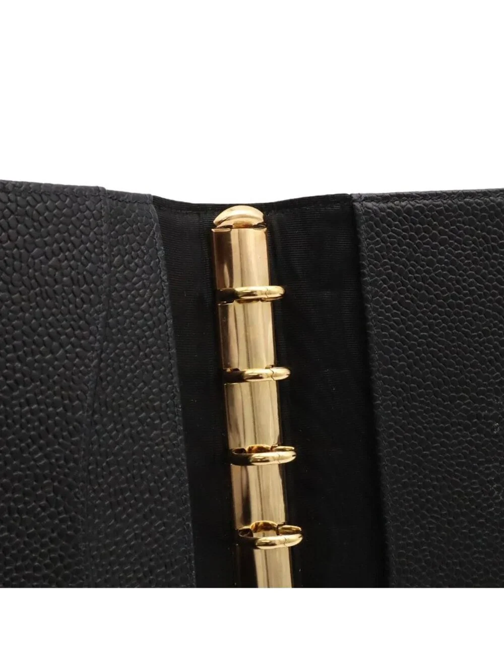 Chanel CC Logo Agenda Notebook Cover Hole System Caviar Leather Black Gold